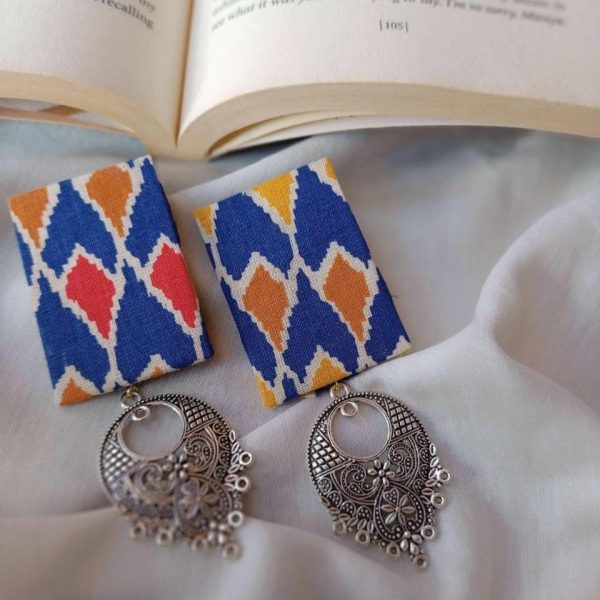 Rainvas Blue Rectangular Fabric Earrings